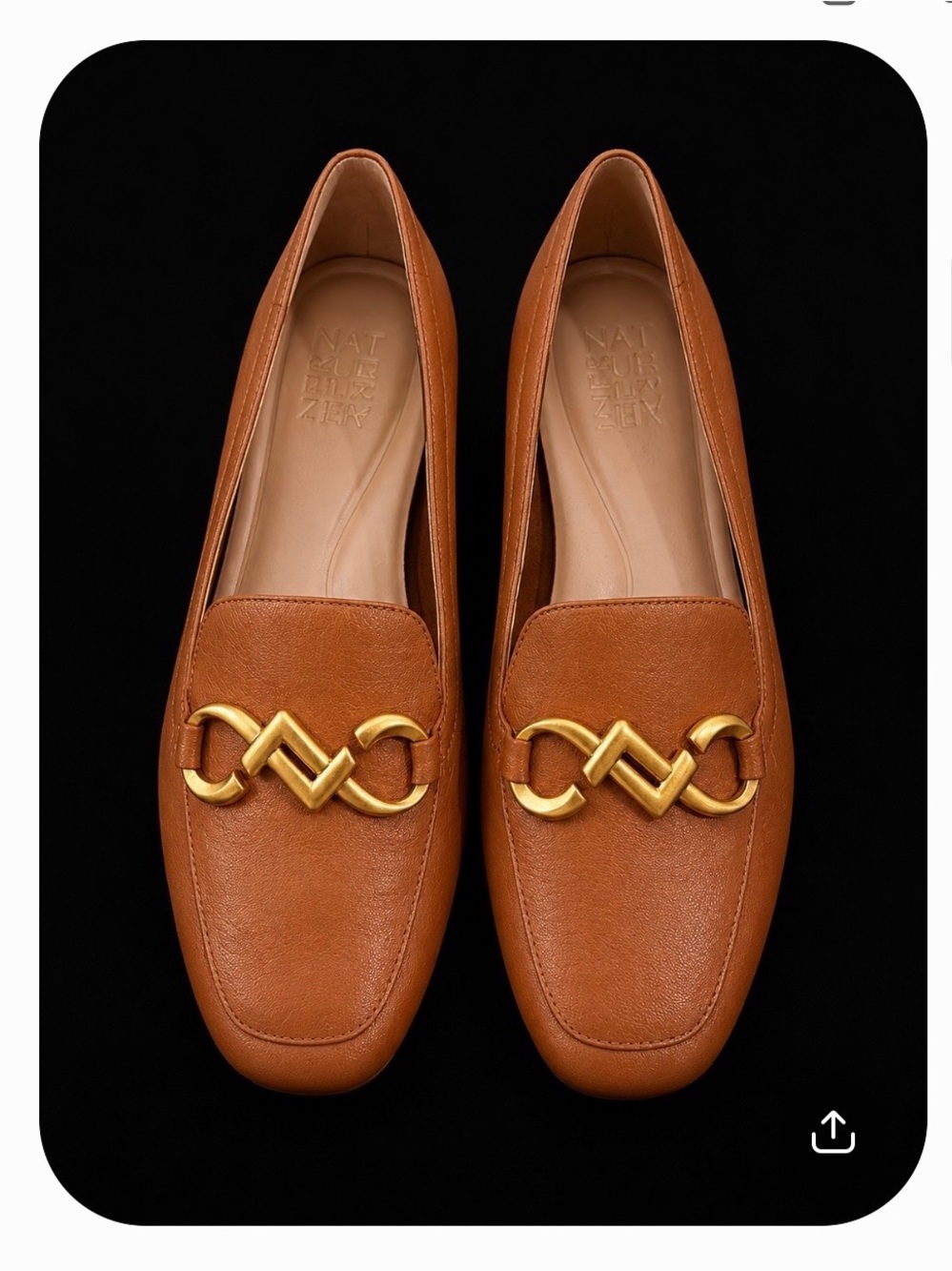 Naturalizer Tan Leather Loafers with Brushed Gold Hardware
